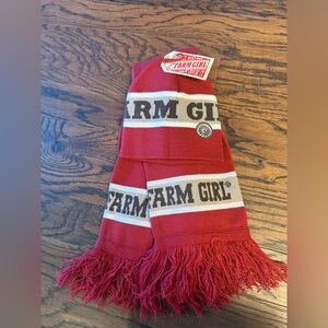 Red, white, and brown Farm Girl beanie and scarf set New with tags one size